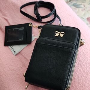Black Crossbody Bag with Gold Accents
